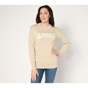 Fashion Women's Top Sweater Sz L Language of Love Amour White A697782